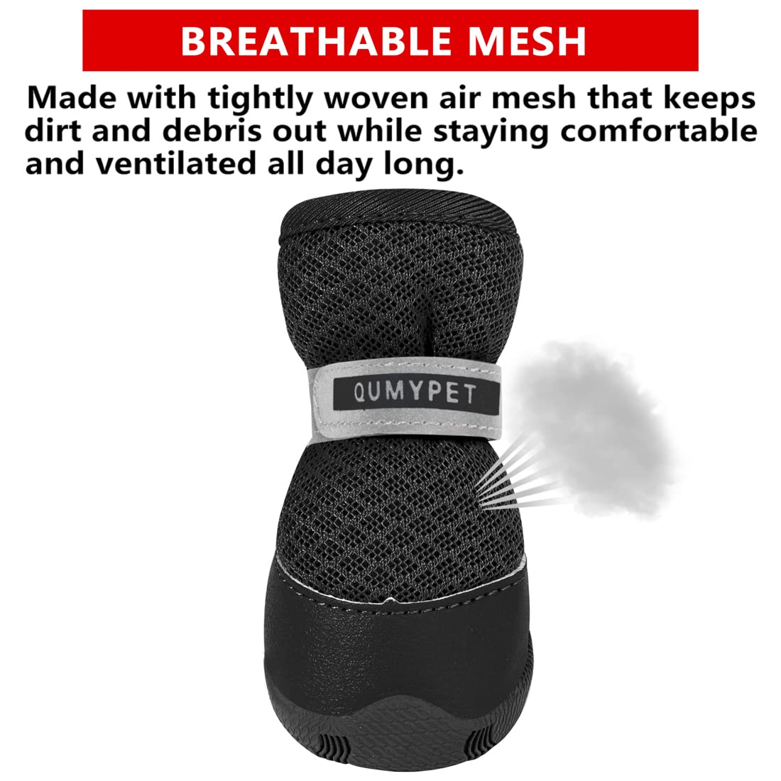 QUMY 4PCS Dog Shoes for Small Dogs, Hot Pavement Summer Puppy Dog Boots & Paw Protectors with Soft Anti-Slip Rubber Sole, Mesh B